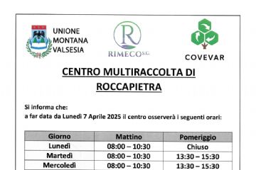 Nuovo calendario orari centro multiraccolta Roccapietra