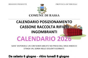 Calendario raccolta ingombranti Anno 2026